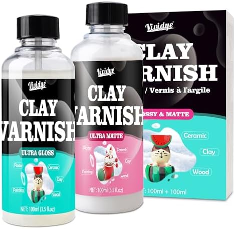 Air Dry Clay Glaze Kit - 2x100ml High Gloss Matte Varnish Sealant, Super Glossy Polymer Clay Glaze, Prevent Scratch Resistant, Yellowing, Waterproof - Clay Paint Kit for Pottery, Wood, Painting