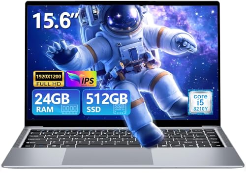 rumlawn Ordinateur Portable 15,6 Pouces, PC Portable Core i5-8210Y Procesador, Win 11 PC Portable 24Go RAM 512Go SSD, FHD 1920 x 1200, Laptop Webcam/Mini HDMI/TF Card/USB 3.0 * 3/BT5.0/WiFi 5/Type-C