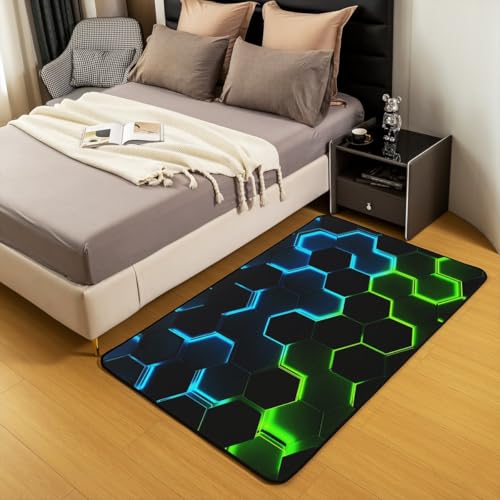 Tapete decorativo geométrico azul y verde 150x200 cm miniatura 5