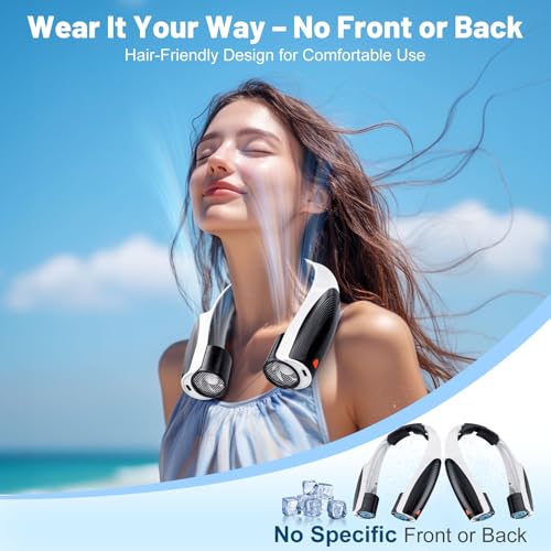 Image of AI Portable Neck Fan with 6 Powerful Speeds, 8000mAh Battery Operated USB-C Rechargeable Fan, Hands-Free 360 Cooling Neck Fan,Twistable,Ultra-Quiet Personal Fan for Women Men Travel(Black-White)