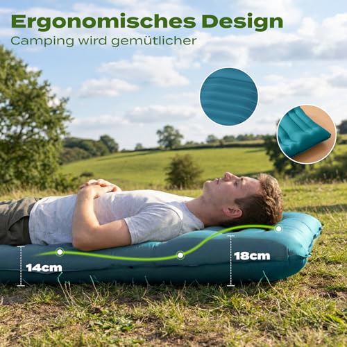 RUMBALUXY Isomatte Dick Isomatte mit Fußpresse Pumpe 14cm Dicke Aufblasbare Campingmatte Outdoor, Wasserdicht & Reißfest 50D Nylon… – Ansicht 2