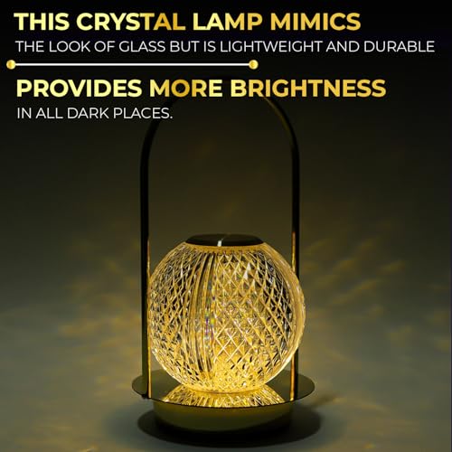 Image of Lexton Crystal Diamond Shape Table Lamp with Touch Control LED Light | Adjustable Brightness, USB Charging, Portable, Night Desk Lamp for Bedroom, Living Room, Study, Decoration,GIF | (Pack of 1)