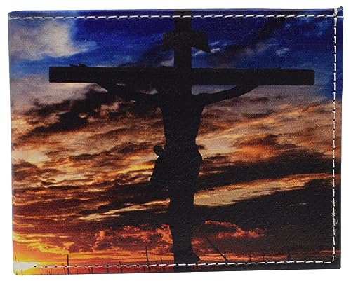 MARSHAL RFID Blocking Printed Jesus Cross Sunset Printed Bifold Genuine Leather Wallet with Gift box4