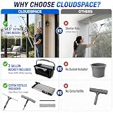 Window Washing Kit with Extension Pole(19–94.5'), Window Squeegee with Extension Pole, High Reach Window Cleaning Kit, 3 Gallon Bucket, Streak-Free Outdoor Window Cleaner, Extra Refills