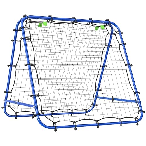HOMCOM Rete da Calcio Rebounder Pieghevole in PE e Metallo con Angolo Regolabile e Picchetti, 100x68-95x90 cm, Blu