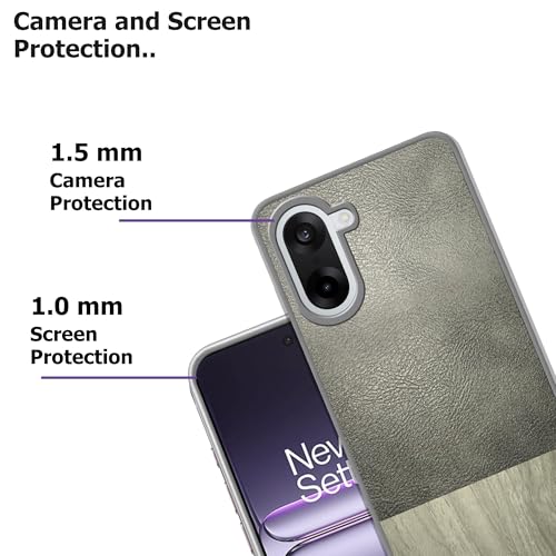 Image of amazon basics Luxury Leather and Wooden Texture OnePlus Nord CE5 5G Back Cover Case | Baby Skin Feel Full Camera Protection Case | Raised Edges | Side Soft TPU (Gray)