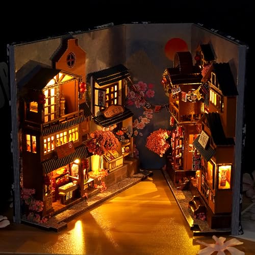 DIY Book Nook Kits, 3D Wooden Puzzles Bookshelf Insert Decorative Bookend Model Kits with LED,DIY...