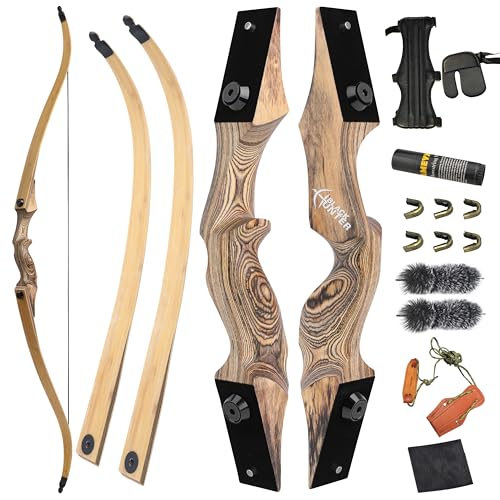 ZSHJGJR 60” Black Hunter Original Recurve Bow for Adults American Hunting Longbow Archery Bow 20-60lbs Right Handed for Archery Hunting Shooting Practice (Wood