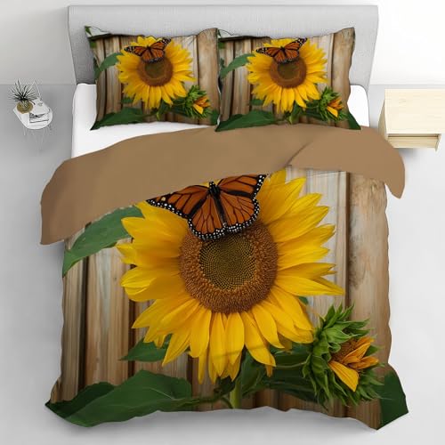 Housse de couette 200x200 tournesol jaune parure de lit microfibre zip