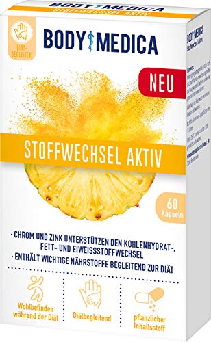 Preisvergleich Produktbild BodyMedica Stoffwechsel Aktiv, Nahrungsergänzungsmittel zur Diätbegleitung, mit wichtigen Vitaminen und Mineralstoffen zur Unterstützung des Stoffwechsels, mit Ananas-Enzym Bromelain, 1 x 60 Kapseln