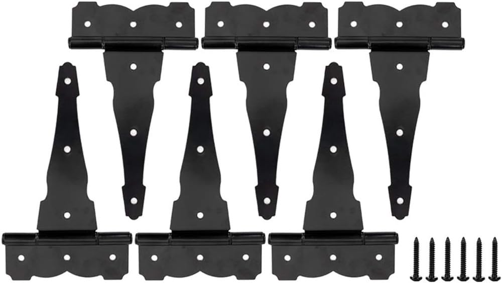 8 in Heavy Duty Decorative T Strap Hinge Shed Storage Gate Barns Tee Hinges with Screws Black Finish 6 Pack