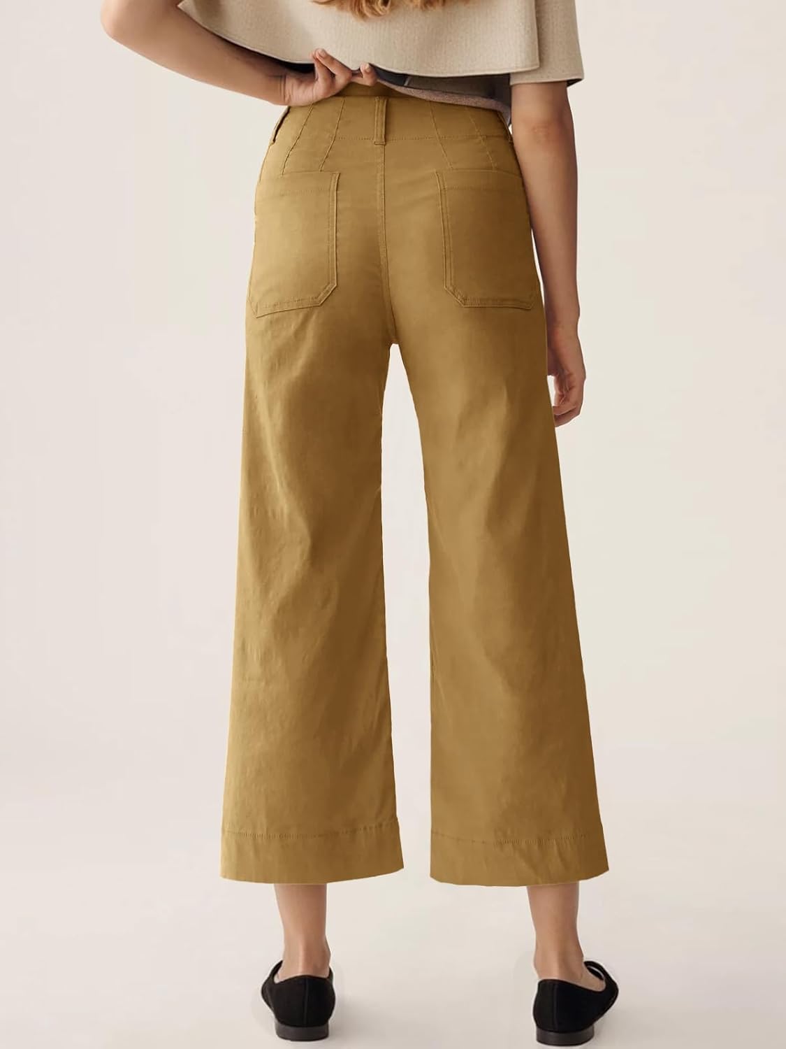 Cicy Bell Womens Cropped Wide Leg Pants High Waisted Stretchy Flare Pants Casual Baggy Trousers - Image 2