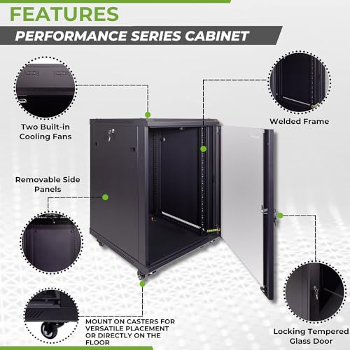 Image of NavePoint 15U Server Cabinet Wall Mount Rack Enclosure with Caster Wheels, 2 Fans, Locking Glass Door, Removable Side Panels - 15U Network Cabinet 23.6 inch Deep, 19 inch Server Rack for IT Equipment