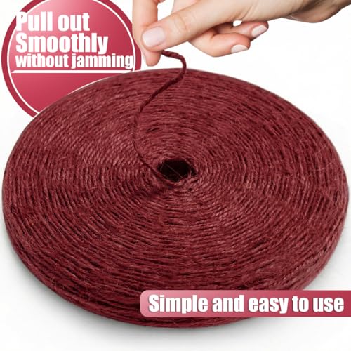 Image of SMART&CASUAL 2mm Natural Jute Twine String Thin for Craft Plant Garden Gift Wrapping Christmas Handmade Art Decoration Packing String Home Art Decoration (Dark Red) (328 Ft (100M))