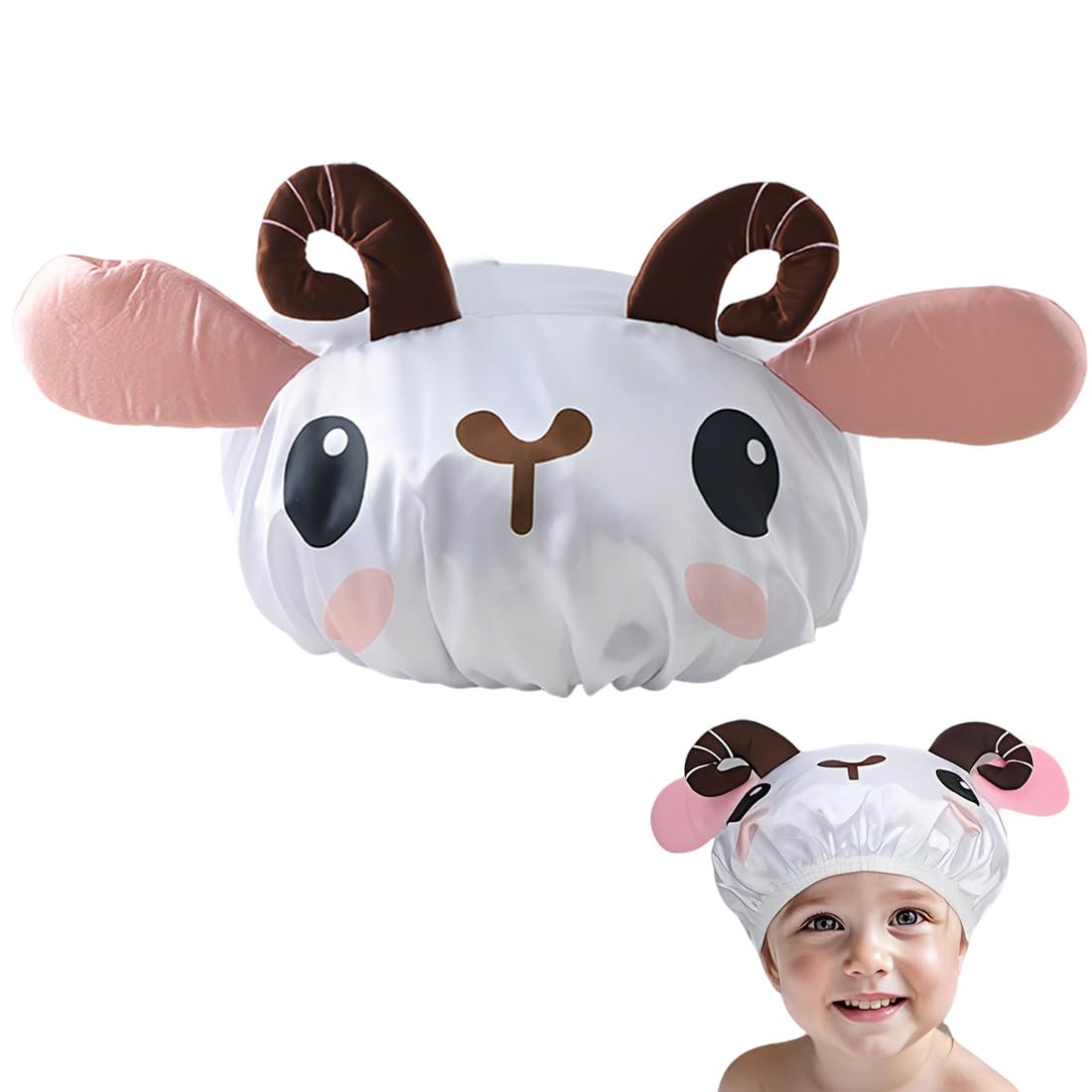 1 Pezzo Cuffia da Doccia per Bambini, Cuffia Doccia Donna Ragazze, Riutilizzabile Impermeabile, Bordo Elastico, Taglia Unica, Materiale EVA, Corona da 5 a 15 Anni, Tema Pecora