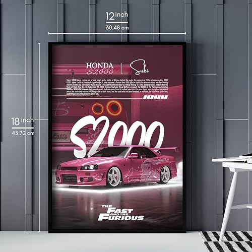 Image of Posternet HONDA S2000 Wall Poster Frames | 12x18 inch | Fast and Furious Themed JDM Cars | Hanging Wall Artwork Frames for Living Room, Bedroom, Office and Etc