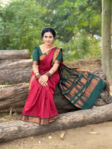 Image of South Cotton Gadwal Saree for Women | Celebrity Inspired Traditional Ethnic Wear | Chettinad & Kalyani Cotton Sarees | Soft Cotton Saree with Blouse Piece