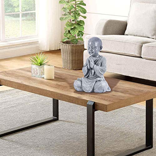 Goodeco Meditating Baby Buddha Statue Figurine - Zen Garden Monk Sculpture,Indoor/Outdoor Decor For Home,Garden Patio Deck Yard Art Decoration- With Natural Wood Beaded Necklace 11.2" (Gray) #TOP5