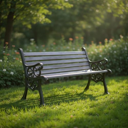 Image of Amazon Brand - Solimo Cast Iron 3 Seater Garden Bench | Durable Outdoor Park Bench for Balcony Patio Terrace, Living Room | Ideal Indoor and Outdoor Seating Furniture (Grey)