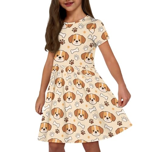 Image of Girls Dress with Pockets Basic Short Sleeve High Waist Swing Skater Dress School Party Dress for Kids