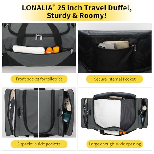 Image of 25 in Large Travel Duffel Bag for Men - 56L Roomy Weekender Bag with Trolley Sleeve (Gray)