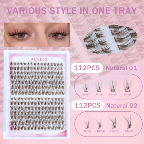 Image of Brown Lash Clusters Kit Soft Thin Band Wispy Eyelash Clusters Short Individual Eyelash Extensions with Lash Bond and Seal Tweezers (Kit Brown Natural 01 /02-0.07D-8-14mm)