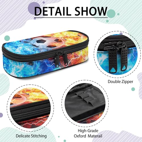 Image of Soccer Pencil Case for Boys, Large Capacity Pencil Pouch for Kids, Back to School Pencils Box Pen Bag with Zipper, Cool Pen Case Stationery Organizer for Middle Elementary School - Fire