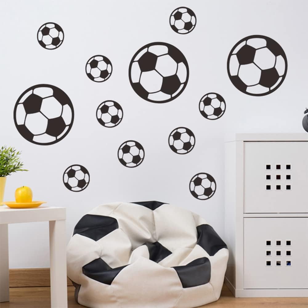 43 PCS Football Stickers, Soccer Wall Sticker for Boys Room, Vinyl Football Wall Art Stickers for Boys Bedroom Playroom Living Room Window Door Decoration, Black