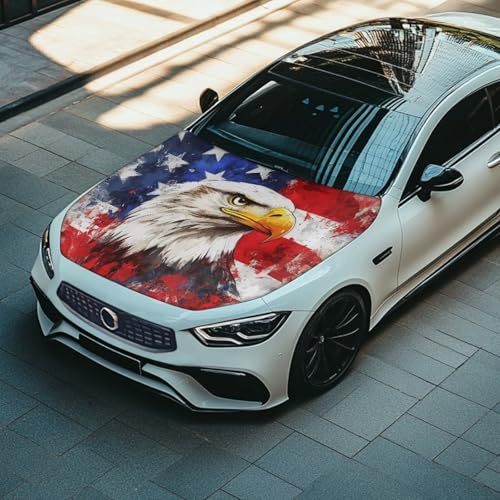 Image of Flag Eagle American Hood Flag Cover Stretch Polyester Fabric Cover Car Hood Cover Protector Easy Installation Removable Automotive Accessories Suitable for Cars