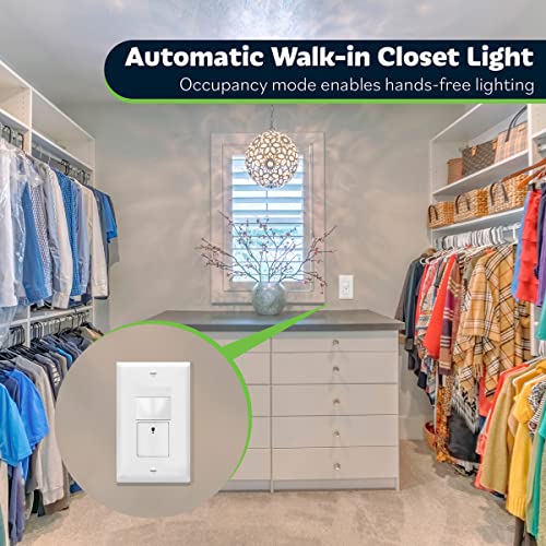 Topgreener Motion Sensor Switch, Pir Sensor Light Switch, Occupancy & Vacancy Modes, No Neutral Required, Operable Without Ground Wire, 150W Dimmable Led, Single Pole, Tdos5-Km-W-2Pcs, White #TOP5