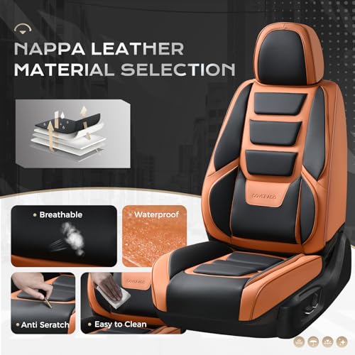 Image of Coverado Car Seat Covers Full Set, Seat Covers for Cars, Front Seat Covers and Back Seat Cover Waterproof Leather Automotive Seat Cover, Universal Car Interior Protectors Cushion for Most Cars
