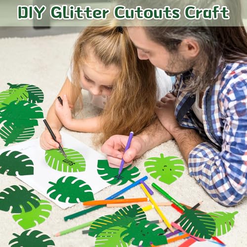 Image of Palm Leaves Glitter Cutouts - 100Pcs Tropical Accents Leaf Paper Cuts Summer Paper Accent Cut-out for Classroom Home School Bulletin Border Hawaii Beach Holiday Party Baby Shower Wall Decors