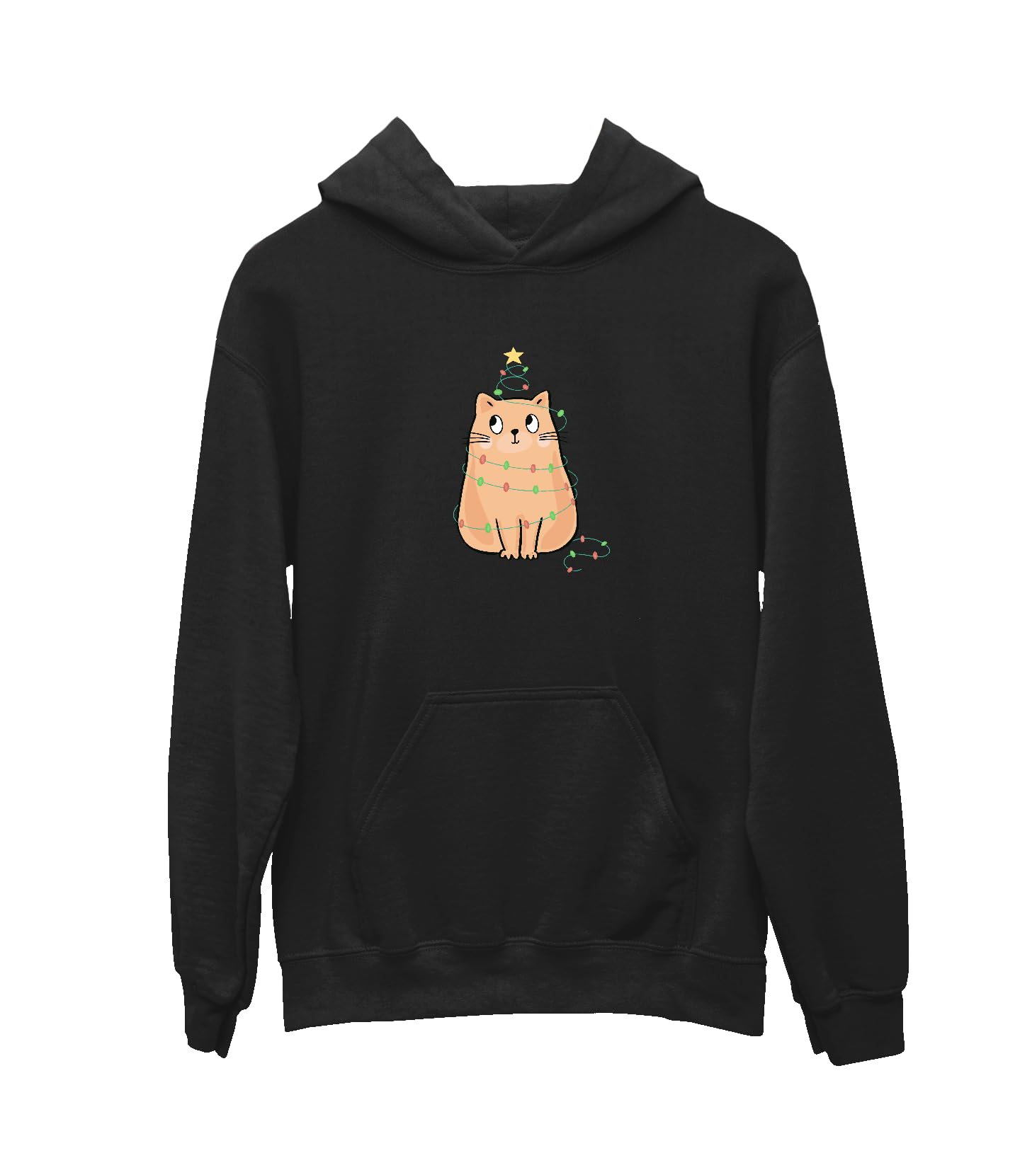 Glowing Whiskers: Twinkling Cat Hoodie for Christmas, Holiday Hoodies, Secret Santa Gifts, Christmas Gifts, winterwear, Holiday Season Apparel, Cat Sweatshirt (XL, Black) (B0CPFRCB4T) Amazon Price History, Amazon Price Tracker