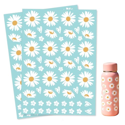 2 feuilles Autocollants vélo marguerite 29x21 cm stickers fleurs blanches cœur déco vélo cadre casque ordinateur tasse usage intérieur extérieur...