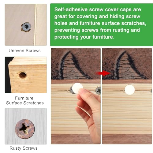 VFANDV Schraubenabdeckung Weiss, 12mm/15mm/21mm PVC Abdeckkappen für Schrauben Rund Selbstklebend Möbelaufkleber Schraubenloch Aufkleber für Wandschränke Schreibtische Möbel Reparaturen