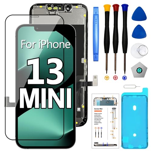 for iPhone 13 Mini Screen Replacement 5.4 Inch LCD Screen 3D Touch Display Digitizer Frame Assembly with Repair Tools Kit+Screen Protector+Waterproof Seal for Model A2481 A2626 A2628 A2629 A2630
