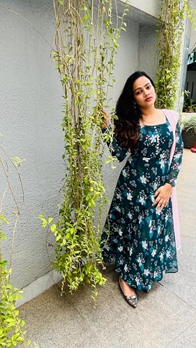 Image of KD Women's Floral Printed Georgette Anarkali Kurta Set With Dupatta, Traditional Salwar Suit, Long Sleeve Ethnic Dress