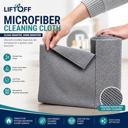 Image of LIFTOFF Microfiber Cleaning Cloth Roll 40 Sheets,8000 Times Washable Kitchen Cleaning Towels Highly Absorbent Quick Dry & Lint-Free Cloth Roll |Tearable Multipurpose Wipes for Kitchen, Car,Glass Use