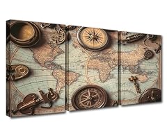 Rustic Wall Art for Living Room World Map 3 Piece Prints on Canvas Blue Painting for New Room item