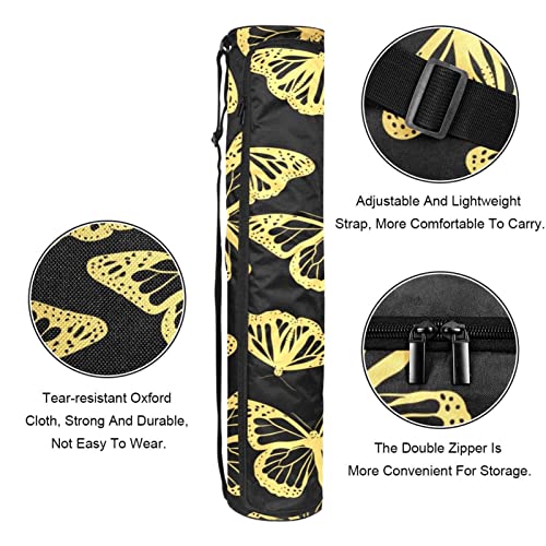 Ratgdn Yoga Mat Bag, Gold Butterfly Pattern Exercise Yoga Mat Carrier Full-Zip Yoga Mat Carry Bag With Adjustable Strap For Women Men #TOP3