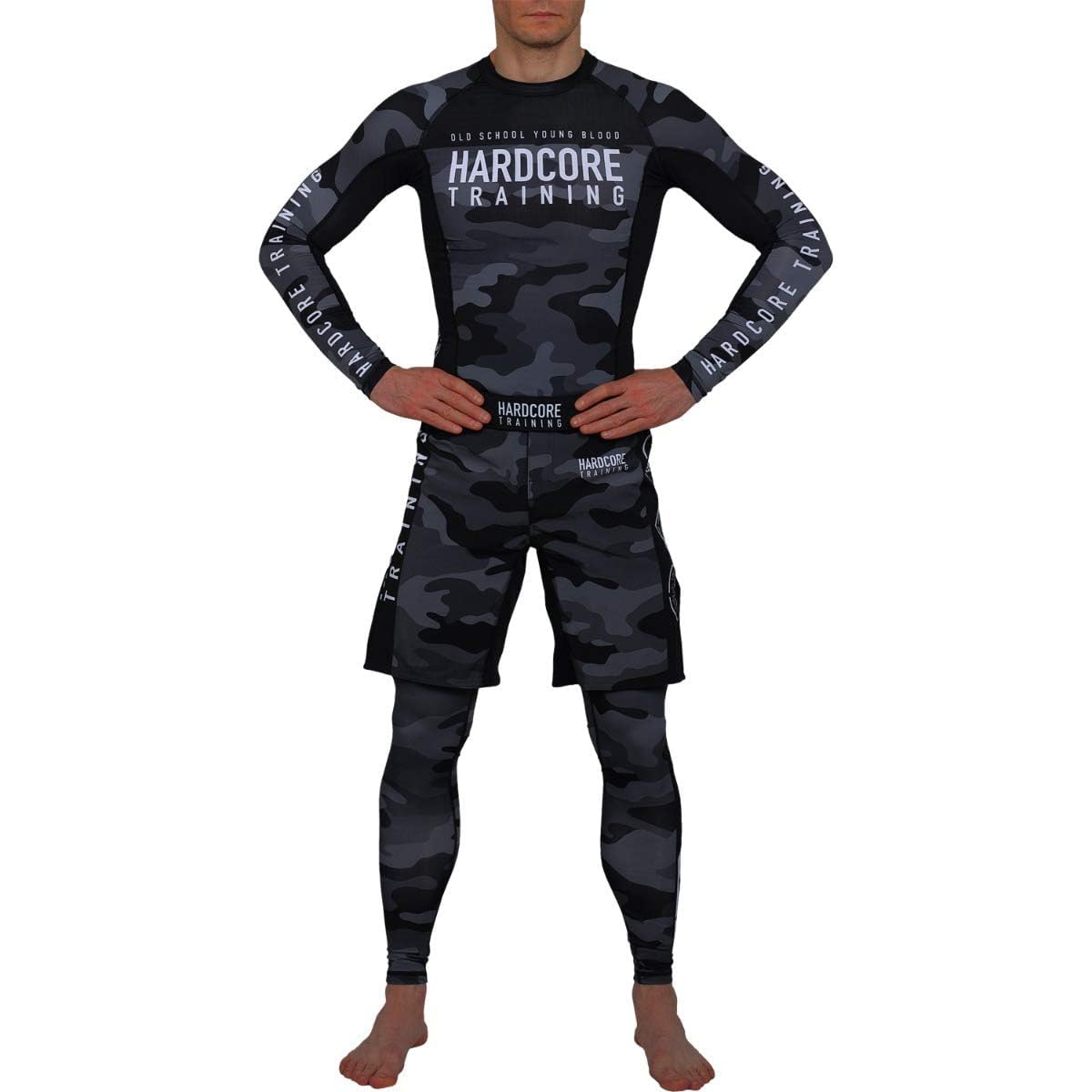 Hardcore Training Rash Guard Mężczyźni Kompresja Koszulka Długi Rękaw BJJ MMA No-Gi Obcisła Grappling Boks (DE/NL/SE/PL, Alfa, S, Regularny, Regularny, czarny szary)