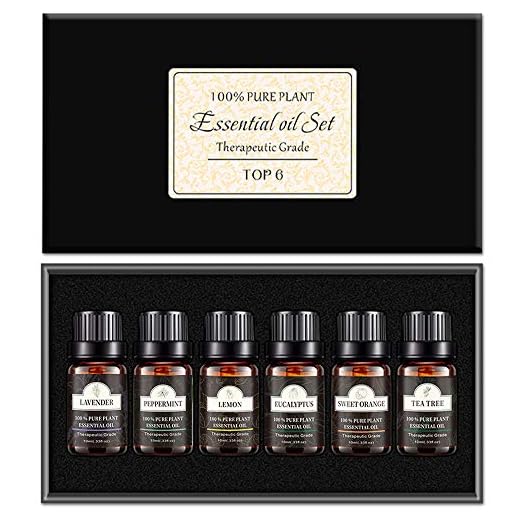 Set de Aceites Esenciales 6 x 10 ml,Miconi 100% Natural Puro Aromaterapia Aceite Aromático(Lavanda,Hierba de Limón,Menta,Eucalipto,Árbol de té,Naranja dulce) pare humidificador,Difusor Aroma,masaje