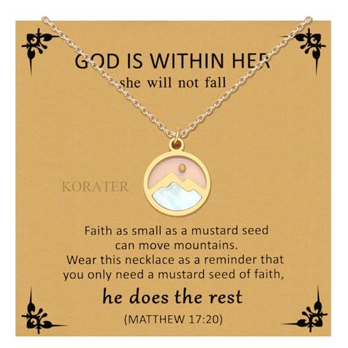 KORATER Mustard Seed Necklace for Women - Sterling Gold Faith Jewelry, Inspirational Christian Gifts for Baptism, Confirmation, Graduation (Mountain-Gold)