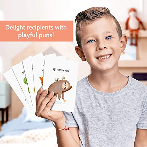 T Marie 40 Funny Postcards Punny Puns - Bulk Thinking Of You Postcard Pack For Friends, Family, Kids, Students, Teacher, And More - Say Hello, Thank You Or I Miss You With Hilarious Animals #TOP5