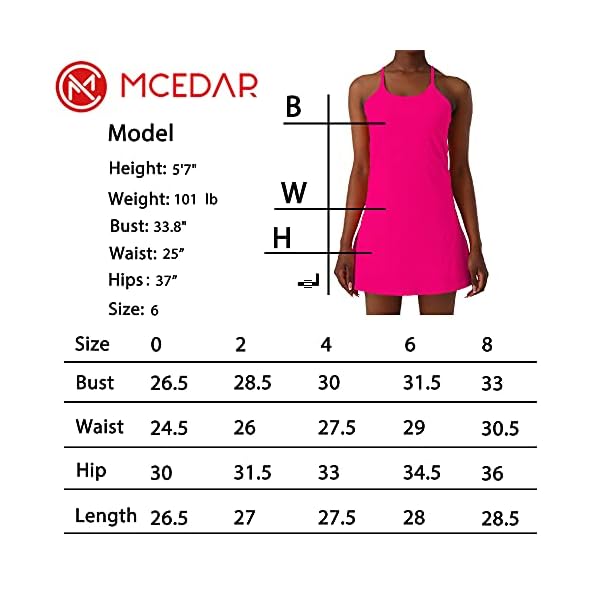 MCEDAR Exercise Tennis Dress for Women Athletic Golf Dress Built-in Bra with Shorts Pockets Workout Active Sportswear Pink/0