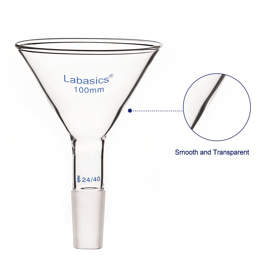 Labasics Imbuto da Laboratorio, Triangolo Imbuto, Imbuto per Polvere a Stelo Corto in Vetro con Diametro Esterno Superiore di 100mm e Interno Giunto 24/40