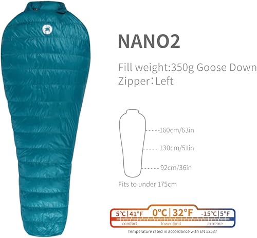 Miniatura 2 de NANO2 - Saco de dormir de plumón de ganso para adultos, 800 fp