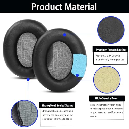 Repuesto Almohadillas Q20i para Audífonos Anker Soundcore Life Q20 con Espuma de Memoria y Cubierta de Cuero Proteico, Negro miniatura 2
