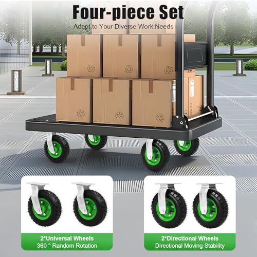 8 inch Pneumatic Caster Set of 4-2 Swivel/2 Rigid, Heavy Duty Caster Wheels 100kg/ 220.46lbs Capacity, Double Bearing Anti-Skid Rubber Wheels, Air Tire Wheel Swivel Locking Farm Cart Caster