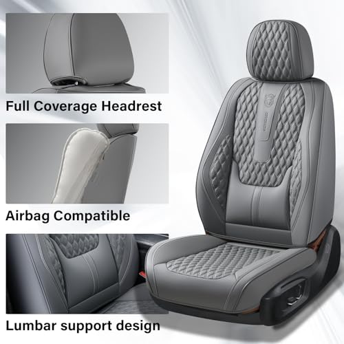 Image of Coverado Car Seat Covers Full Set, Nappa Leather Seat Covers for Car, Waterproof Car Seat Protector with Lumbar Support, Automotive Seat Covers Universal Fit for Most Cars SUV Trucks (Gray)